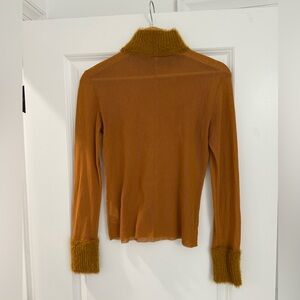 Free People Gold Sheer Long Sleeve Top